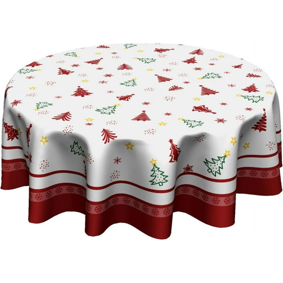 Christmas Tree Round Table Cloth - Winter Snowflakes Tablecloth 60 Inch Xmas Trees Snow Table Covers for Kitchen Party Dinner Tabletop Decoration