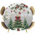 thumbnail image 1 of Christmas Tree Round Tablecloth, Fitted Table Cover with Elastic for 36"-44" Round Tables, Grey Retro Winter Ball Berry Snowflakes Table Cloth Outdoor Indoor Dinning Party Waterproof Tablecloths, 1 of 7