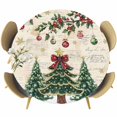thumbnail image 1 of Christmas Tree Round Tablecloth, Fitted Table Cover with Elastic for 45"-54" Round Tables, Farmhouse Winter Ball Berry Snowflakes Table Cloth Outdoor Indoor Dinning Party Waterproof Tablecloths, 1 of 7