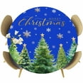 thumbnail image 1 of Christmas Tree Round Tablecloth, Fitted Table Cover with Elastic for 45"-54" Round Tables, Winter Snowflakes Xmas Pine Tree Blue Table Cloth Outdoor Indoor Dinning Party Waterproof Tablecloths, 1 of 7