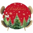 thumbnail image 1 of Christmas Tree Round Tablecloth, Fitted Table Cover with Elastic for 55"-60" Round Tables, Winter Snowflakes Xmas Pine Tree Red Table Cloth Outdoor Indoor Dinning Party Waterproof Tablecloths, 1 of 7