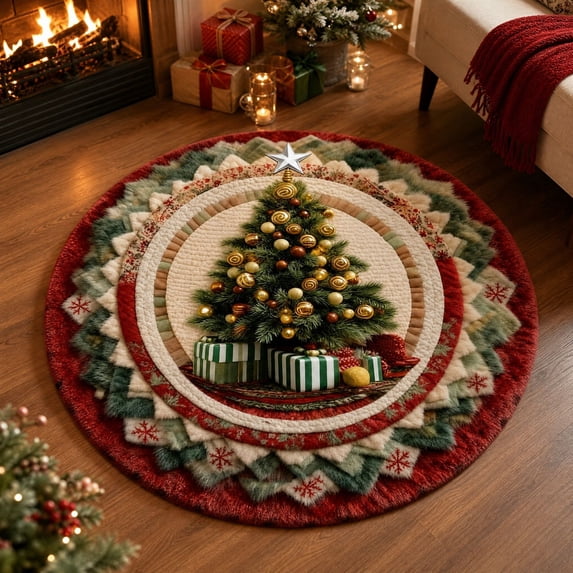 Tree Designed Rugs Christmas Tree Rug with 3D Crystal Velvet Material, 47 Inch, Red and ...