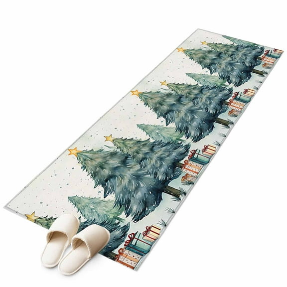 Christmas Tree Runner Rug 2x6 FT, Non Slip Hallway Carpet, Green Xmas Tree Christmas Gifts Washable Soft Floor Carpet Throw Runner Carpet Long Rug for Entryway Kitchen Bedside Sliding Door