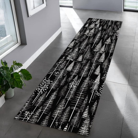 Christmas Tree Runner Rug, Hallway Rug, Black Christmas Rug, Christmas Decorations Rug, Runner Rug, Snowflake Themed Rug, Long Rug, Christmas Gift for Mom