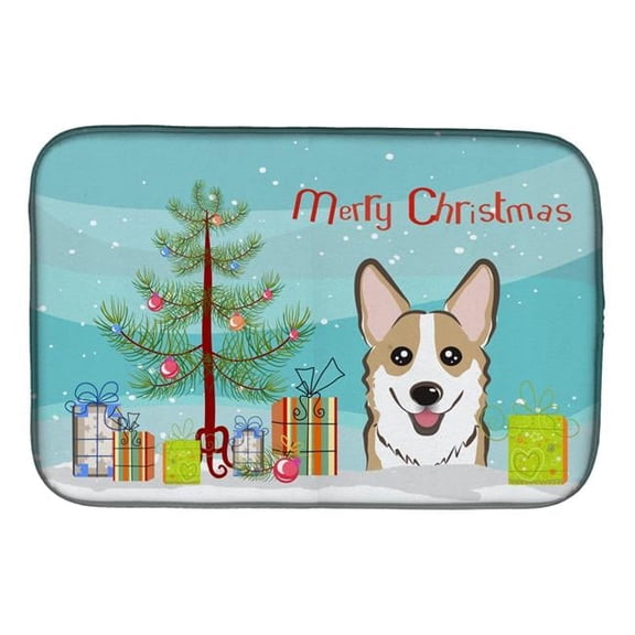 Christmas Tree & Sable Corgi Dish Drying Mat