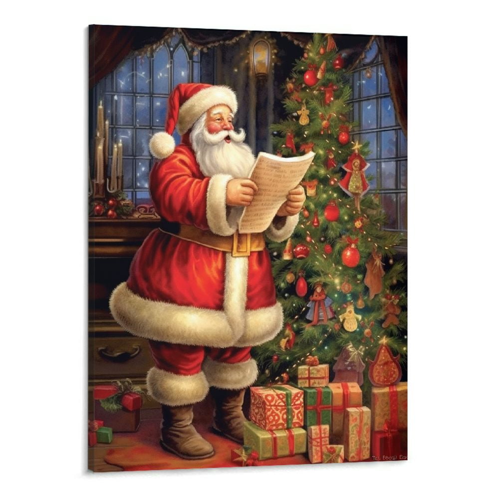 Christmas Tree, Santa Claus Canvas Art Poster And Wall Art Picture