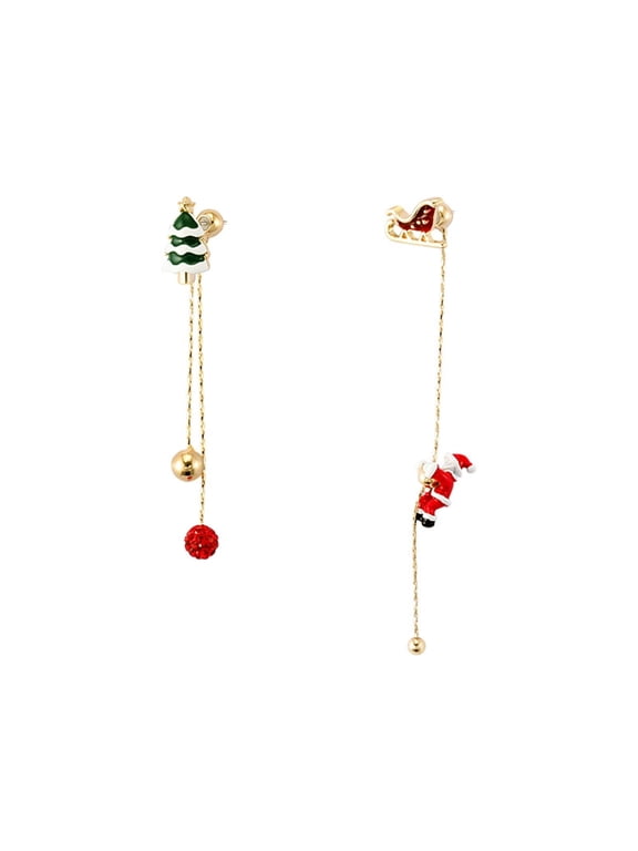 Christmas Tree Santa Claus Dangle Drop Stud Earrings Sterling Silver Pins CZ Threader Studs for Women