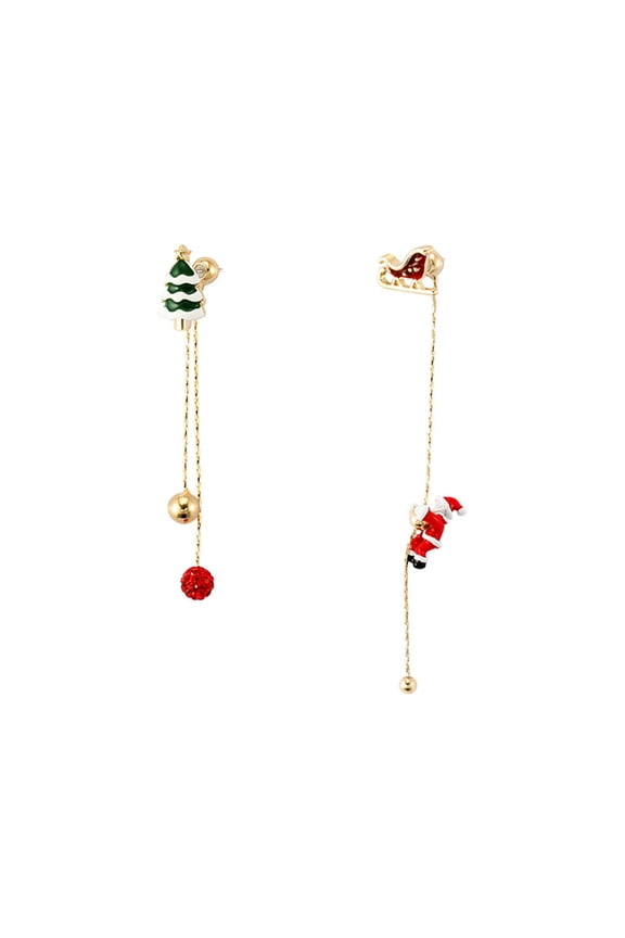 Christmas Tree Santa Claus Dangle Drop Stud Earrings Sterling Silver Pins CZ Threader Studs for Women