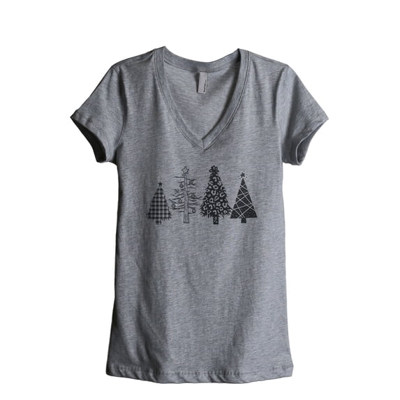 Christmas Tree Season Women's Fashion Relaxed V-Neck T-Shirt Tee Heather Grey Medium