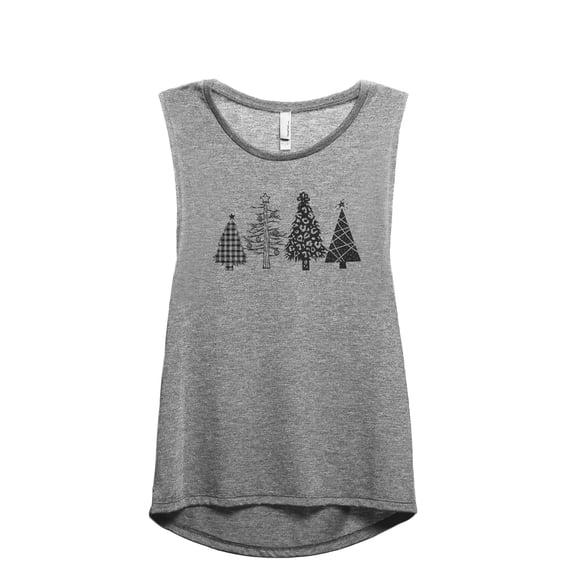 Christmas Tree Season Women's Fashion Sleeveless Muscle Workout Yoga Tank Top Heather Grey Grey 2X-Large