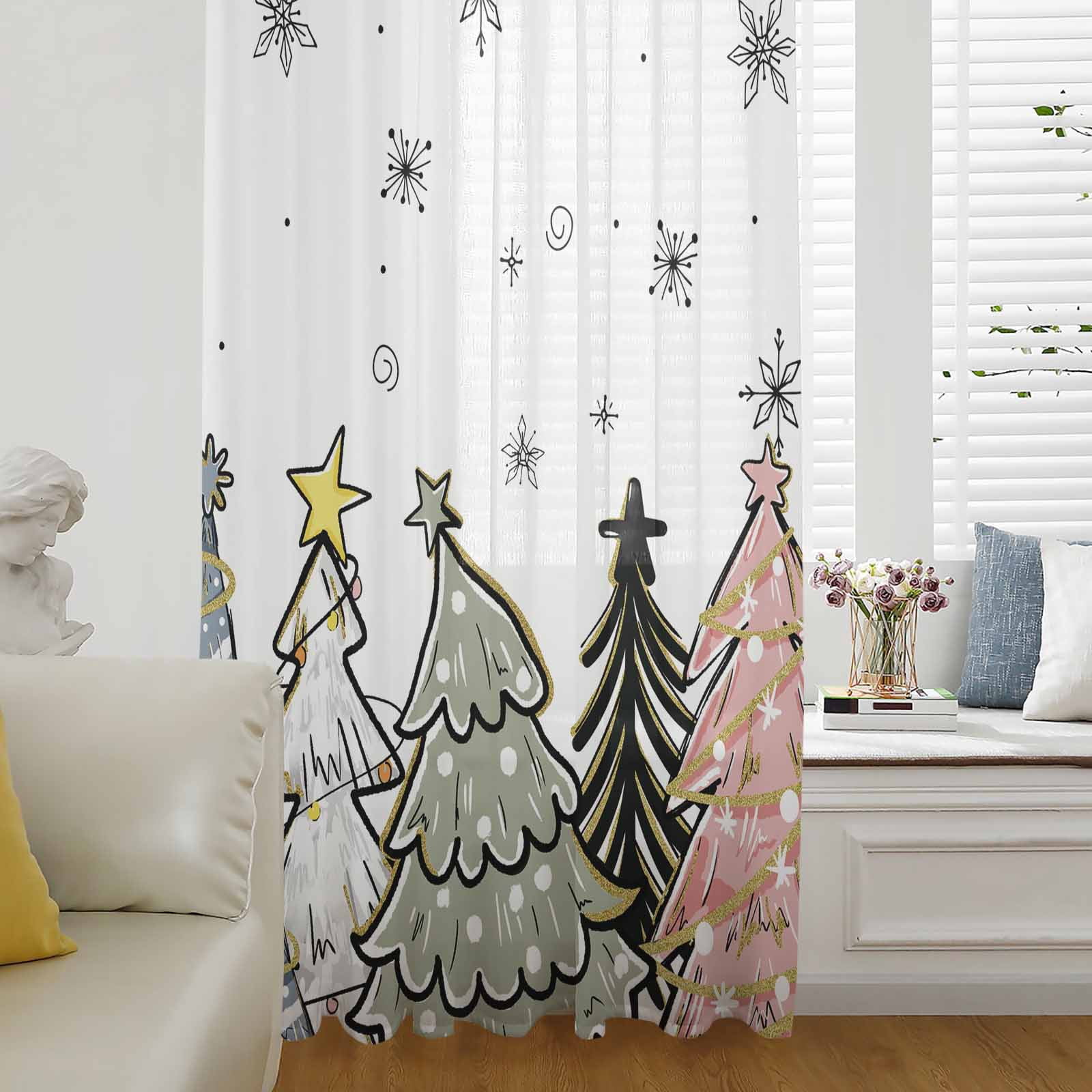 Christmas Tree Semi Sheer Curtains Drapes for Living Room, Bedroom ...