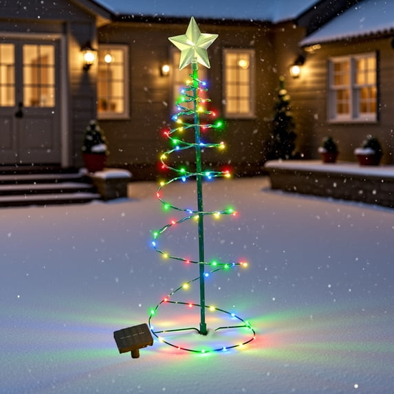 Christmas Tree Shape DIY 8 Lighting Modes Solar Waterproof Lighted Stakes for Indoor Outdoor Christmas Decorations
