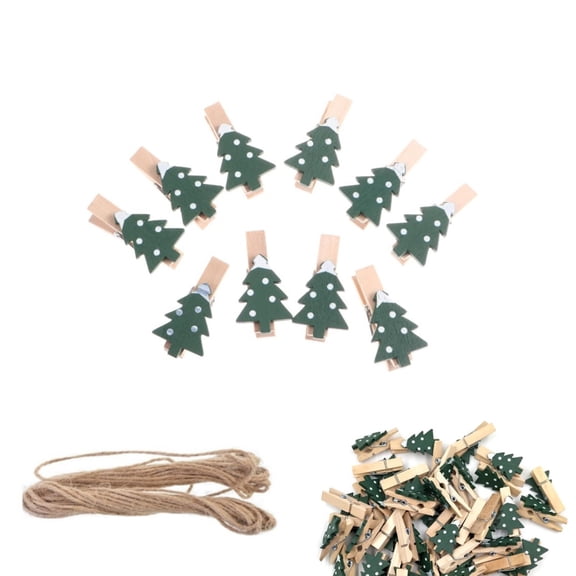 Christmas Tree Shape Photo Clips,50pcs Craft Clips,Photo Display Holder for Home,QZS Craft Hanging Wall Card Holder for Indoor and Outdoor,with 32.8ft Jute Twine