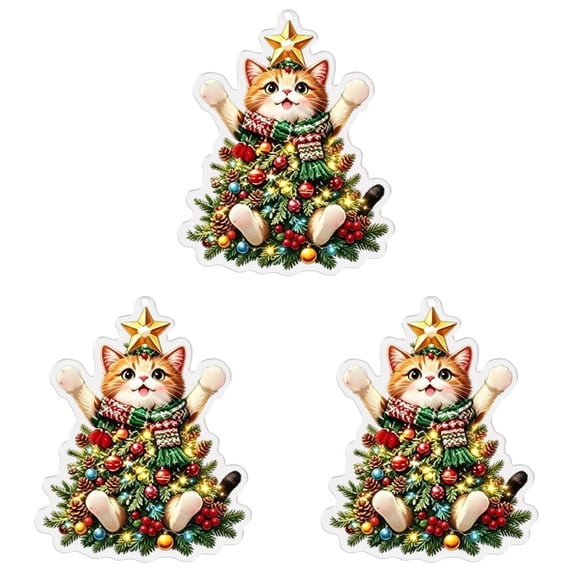 Christmas Tree Shaped Animal Ornaments, Cute Animal Pendants, Acrylic Flat Xmas Decorations, Winter Home Decor, Tree Hanging Ornaments for Mantel Window Door, Unique Gift for Animal Lovers