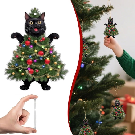 Christmas Tree Shaped Animal Ornaments, Cute Animal Pendants, Acrylic Flat Xmas Decorations, Winter Home Decor, Tree Hanging Ornaments for Mantel Window Door, Unique Gift for Animal Lovers