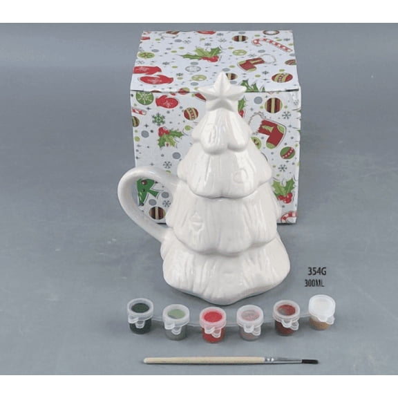 Christmas Tree Shaped Ceramic Mug, Lidded Holiday Coffee Cup for Christmas Decor - W