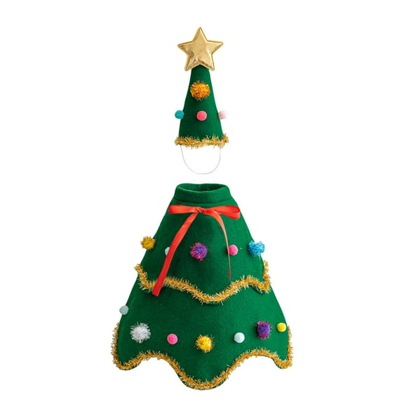 ，Christmas Tree Shaped Decorative Outfit Set With 1 Clothing And 1 Hat, For Porch Garden Patio, Holiday Party Decoration, Dress Up Concrete Statues Or Geese, Easy To Use