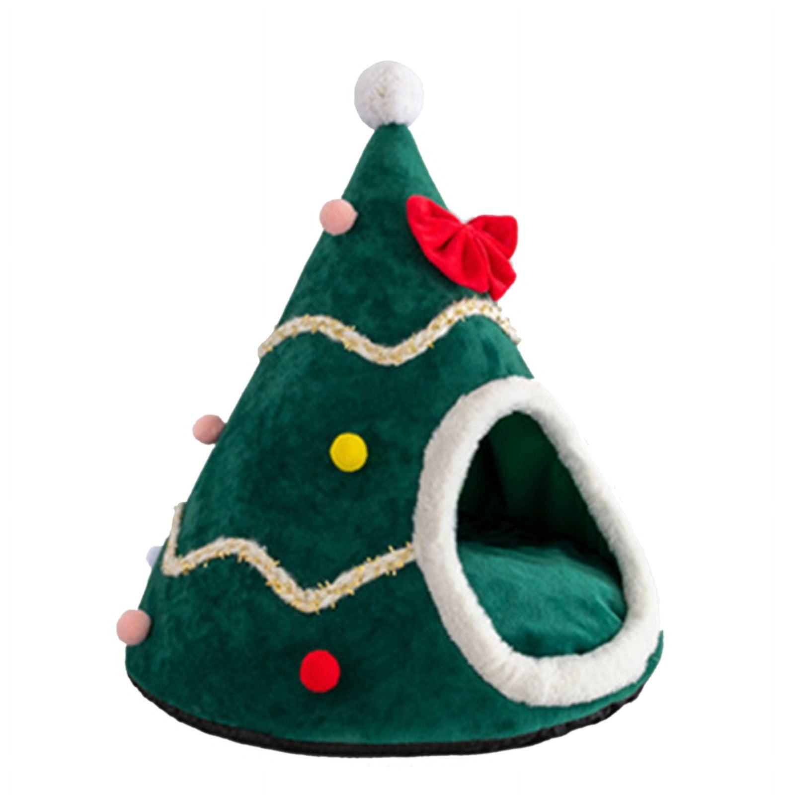 Christmas Tree Shaped Dog House Pet Cave with Removable Cushion Cozy