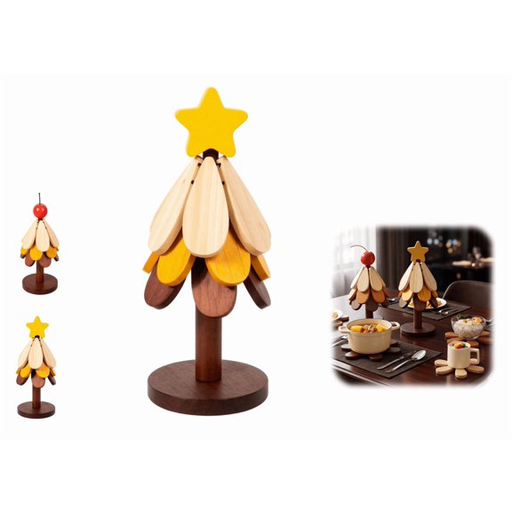 Christmas Tree Shaped Foldable Wooden Insulation Mat, High-Temperature Resistants Tree Shaped Table Mat Anti Slip Mat(B)