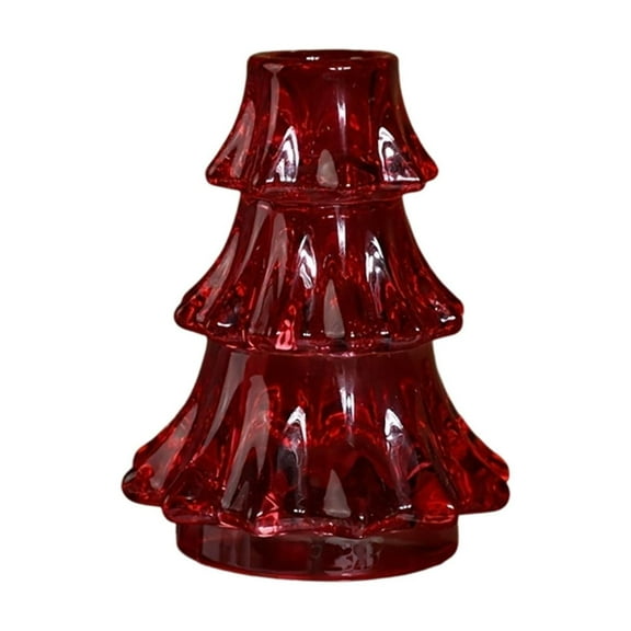Christmas Tree Shaped Glass Candlestick,Gift for Wife Grandma Christmas Day Valentine Day Birthday Party(Red)
