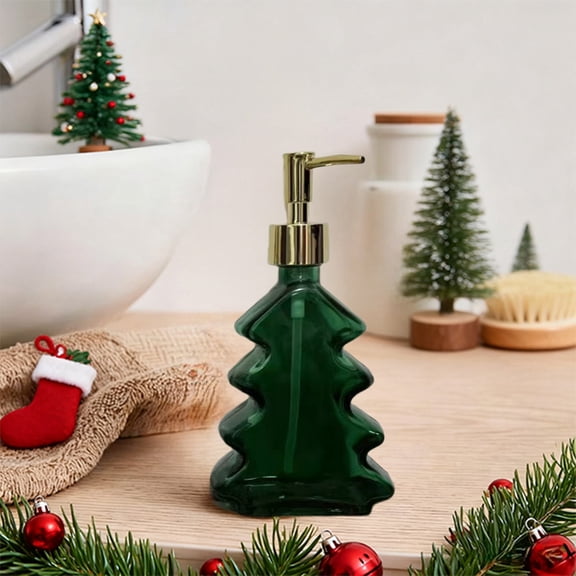 Christmas Tree-Shaped Hand Soap Dispenser Bottle – 300ml Refillable Container, Festive Holiday Decor for Home Bathroom, Ideal for Liquid Soap & Hand Wash, Adds Christmas Vibe to Countertops