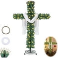 thumbnail image 1 of Christmas Tree Shaped Like a Cross, Foldable Cross Christmas Tree, Pre-Lit Artificial Pine Christmas Cross, with Light String, White Scarves and Wooden Rattan Ring, Large Christmas Decorations(6ft), 1 of 5