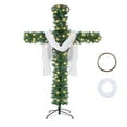 thumbnail image 1 of Christmas Tree Shaped Like a Cross, Foldable Cross Christmas Tree, Pre-Lit Artificial Pine Christmas Cross, White Scarves and Wooden Rattan Ring, Large Christmas Decorations (S), 1 of 6