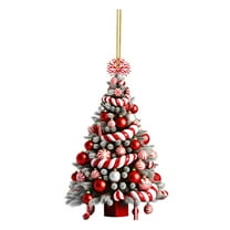 Christmas Tree Shaped Ornaments,Small Acrylic Candy Cane Lollipop Hanging Pendants with 4 Styles Mini Xmas Figurines Decorations for Indoors Home Party DIY Gift Decor