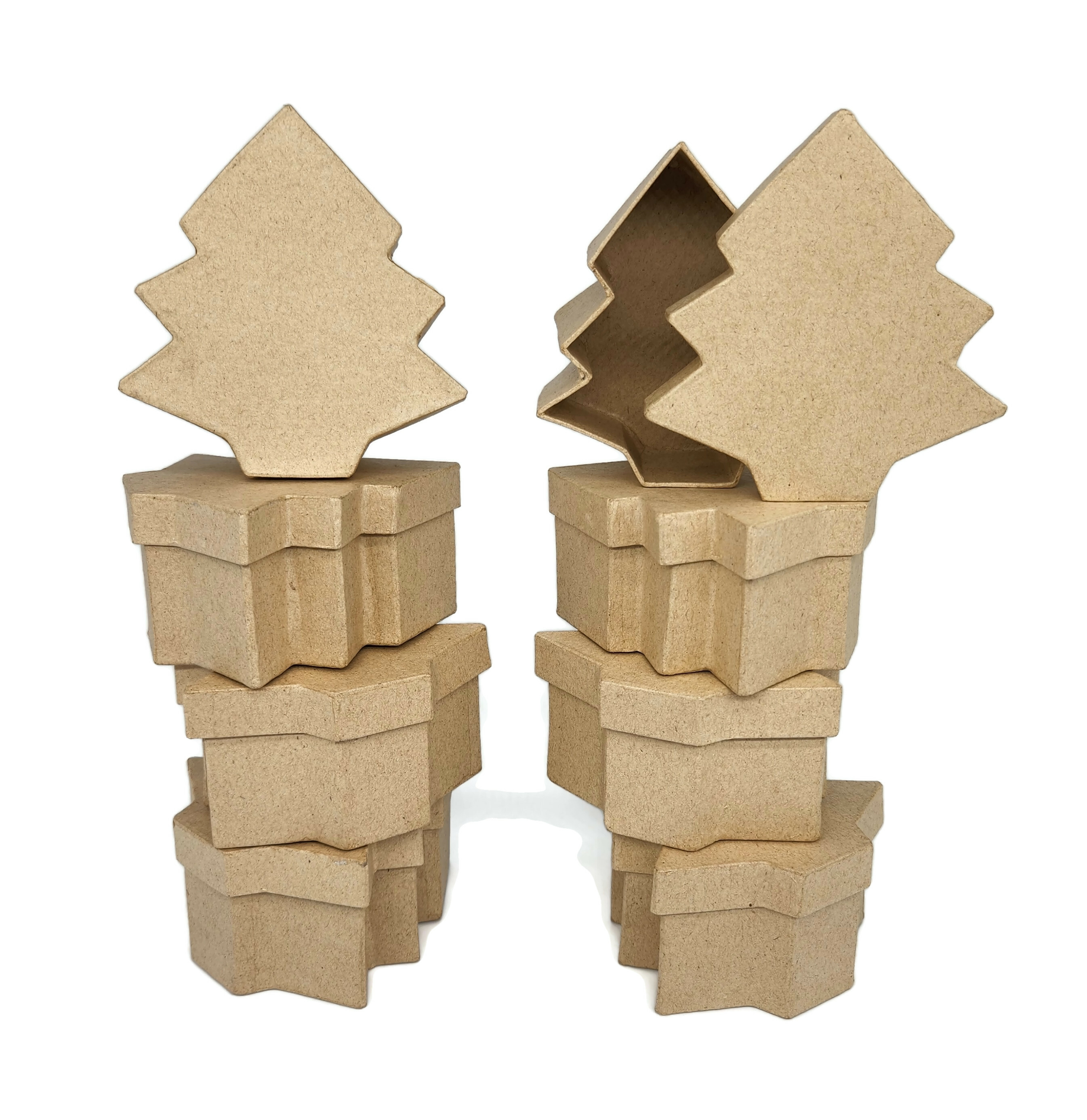 Christmas Tree Shaped Paper Mache Boxes Small Set of 8 Paper Mache