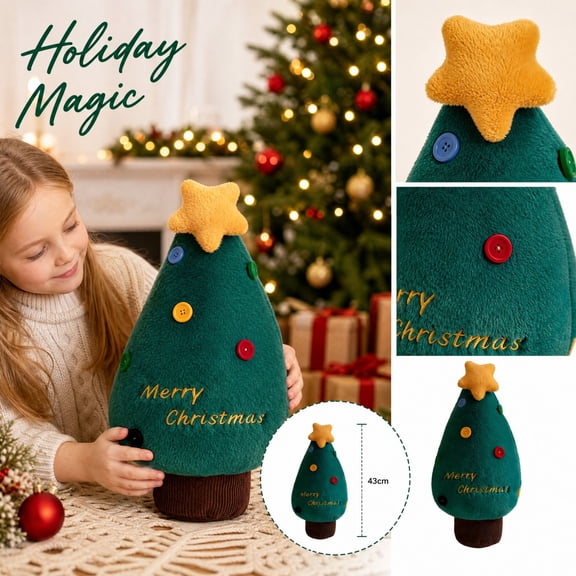 Christmas Tree-Shaped Plush Toy with Decorative Lettering, Soft Decorative Figure for Sofa, Bed, Shelf, Fireplace, Mantel, Countertop, Cozy Holiday Home Decor Gift
