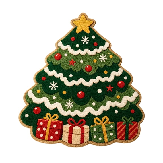 Christmas Tree Shaped Rug, Holiday Home Decor, Soft Plush Festive Floor Mat for Living Room Coffee Table, Cute Xmas Cartoon Carpet Indoor Area Rug 40x40cm