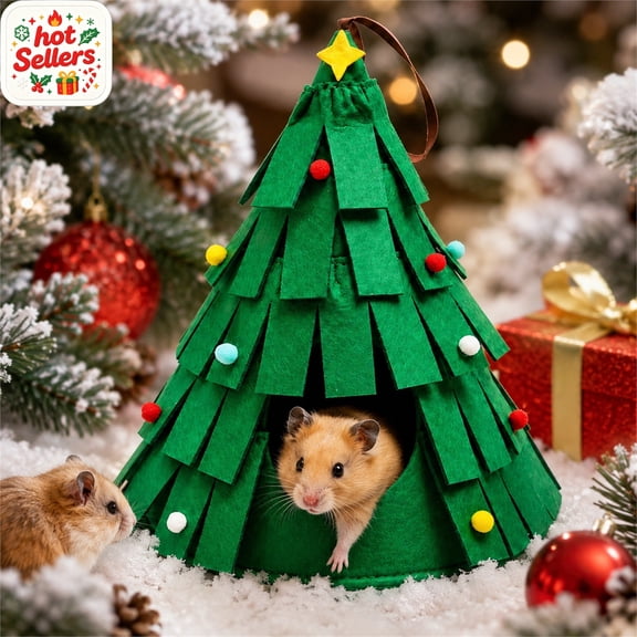 Christmas Tree Shaped Small Pet Hideout Warm Winter Nest Tent for Hamster Syrian Hamster Hedgehog Squirrel Bird Cozy Sleeping Shelter Cage Accessory for Small Animals Christmas Decorative Pet Supply