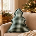thumbnail image 1 of Christmas Tree Shaped Throw Pillow with Vintage Gingham Check Pattern and Ruffled Edge for Holiday Couch Bed and Winter Home Decor 14.56 by 13.77 inch Green, 1 of 7