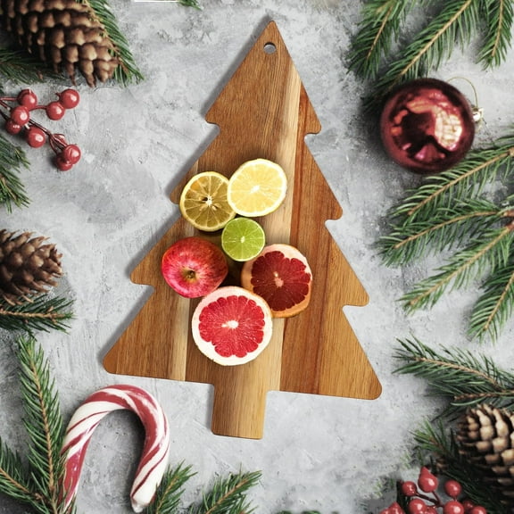 Christmas Tree Shaped Wood Serving Tray Cutting Board for Kitchen Christmas Decoration Cheese Candy Dish Boards 15"L x 9.4"W
