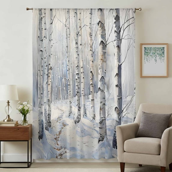 Christmas Tree Sheer Curtains 54 Inches Long, White Winter Xmas Snowflake Light Filering Curtains, Breathable Simi Curtain Privacy Drapes for Kitchen Bathroom Nursery Small Window Treatment
