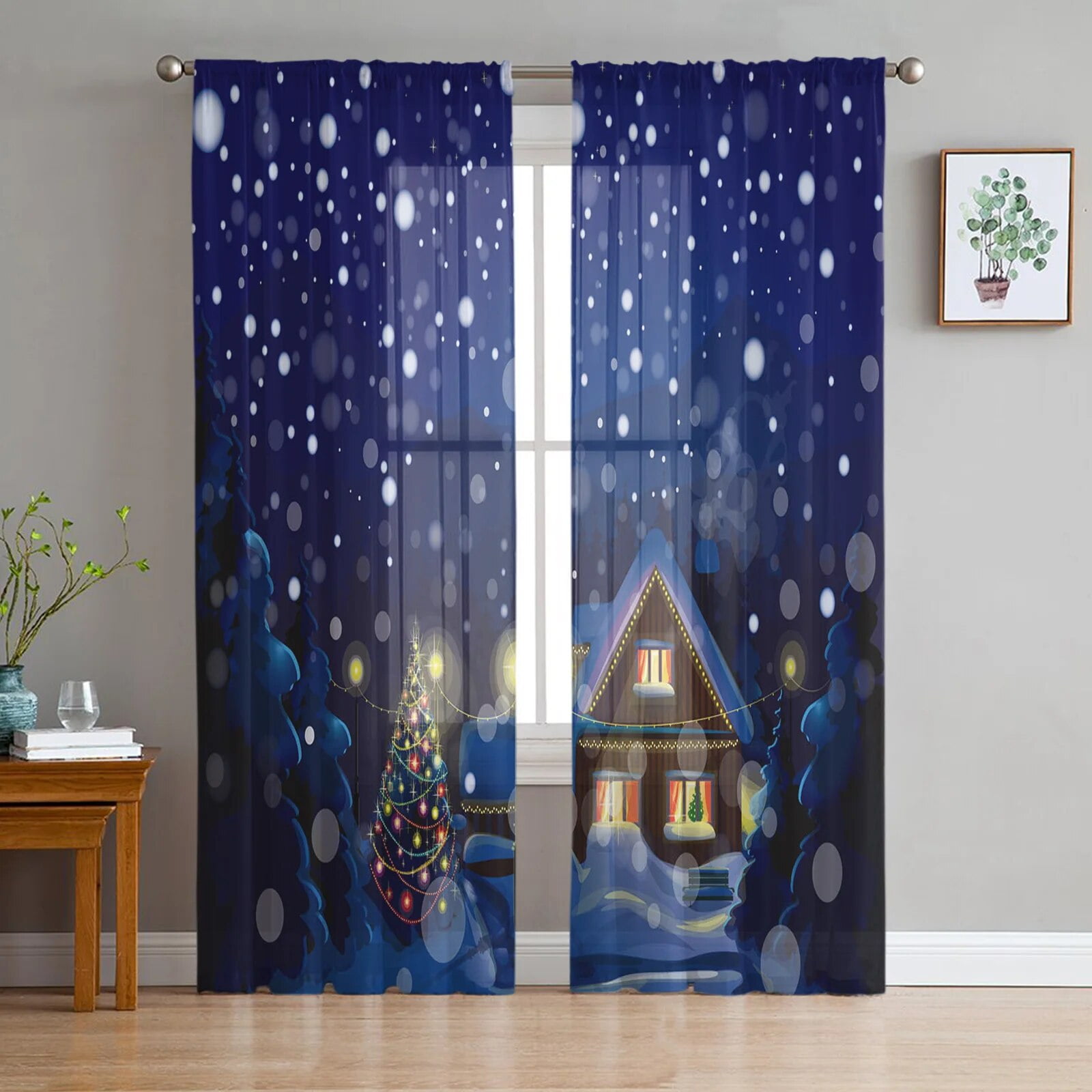 Christmas Tree Sheer Curtains Christmas Decorations for Home Window
