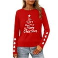 thumbnail image 1 of Christmas Tree Shirt Women Christmas Embroidered Trees Long Sleeve Shirts Gift Xmas Graphic Tee Tops, 1 of 7