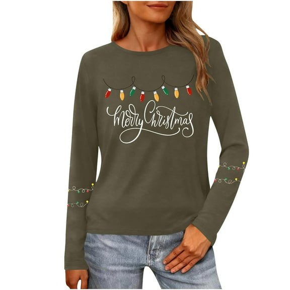 Christmas Tree Shirt Women Christmas Embroidered Trees Long Sleeve Shirts Gift Xmas Graphic Tee Tops