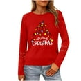 thumbnail image 1 of Christmas Tree Shirt Women Christmas Embroidered Trees Long Sleeve Shirts Gift Xmas Graphic Tee Tops, 1 of 7