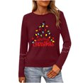 thumbnail image 1 of Christmas Tree Shirt Women Christmas Embroidered Trees Long Sleeve Shirts Gift Xmas Graphic Tee Tops, 1 of 7
