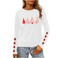 thumbnail image 1 of Christmas Tree Shirt Women Christmas Embroidered Trees Long Sleeve Shirts Gift Xmas Graphic Tee Tops, 1 of 7