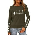 thumbnail image 1 of Christmas Tree Shirt Women Christmas Embroidered Trees Long Sleeve Shirts Gift Xmas Graphic Tee Tops, 1 of 7