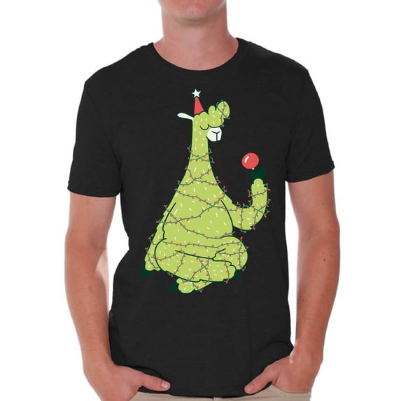 Christmas Tree Shirt Xmas Gifts for Him Lama Men's Tee Happy Holidays Merry Xmas T-Shirt