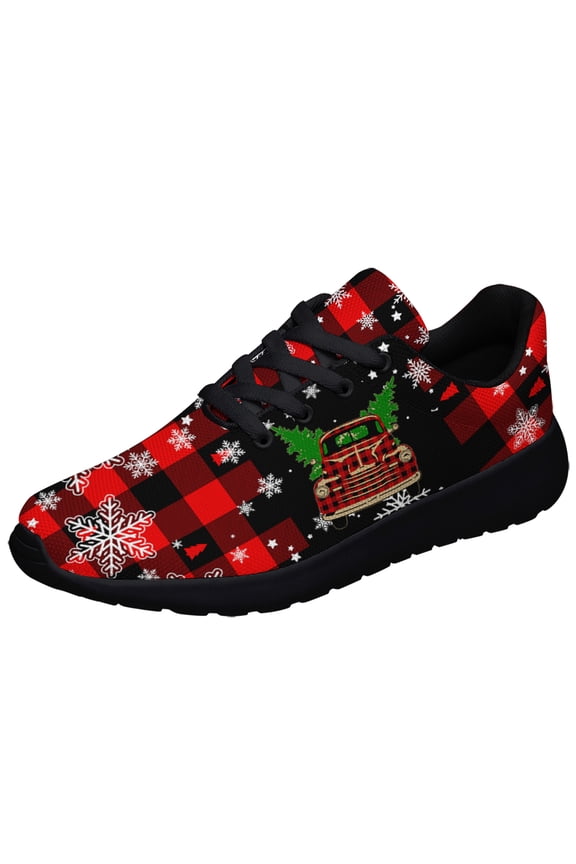 Christmas Tree Shoes for Women Men Running Shoe Comfortable Athletic Plaid Snowflake Sneakers Christmas Gift for Him Her Black Size 13
