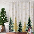 thumbnail image 1 of Christmas Tree Shower Curtain, 60" x 72", Green Gold Trees Snowflakes Linen Texture Waterproof Bathroom Curtain Washable Shower Curtain Set with 12 Hooks, 1 of 6