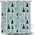 thumbnail image 1 of Christmas Tree Shower Curtain Blue Black Grey Xmas Tree Retro Christmas Tree Snowflake Merry Christmas Pine Pattern New Year Rustic Winter Holiday Fabric Bath Curtain Set with Hook, 1 of 4