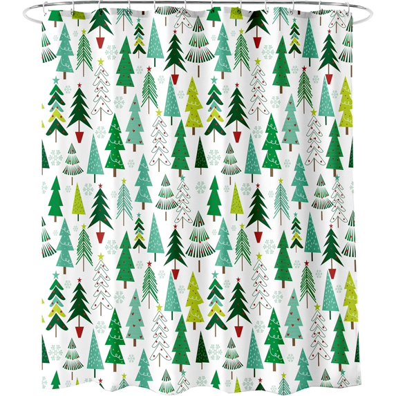 Christmas Tree Shower Curtain Green Christmas Tree New Year and Merry Christmas Polyester Fabric Bathroom Shower Curtain 72X72 Inches with 12pcs Hooks