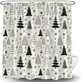 thumbnail image 1 of Christmas Tree Shower Curtain Ivory Black Grey Xmas Tree Retro Christmas Tree Snowflake Merry Christmas Pine Pattern New Year Rustic Winter Holiday Fabric Bath Curtain Set with Hook, 1 of 4
