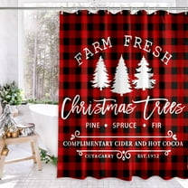 Christmas Tree Shower Curtain, Merry Christmas Red and Black Checkered Shower Curtains Bathroom Curtain with Hooks for Winter Farmhouse Holiday Home New Year Decor