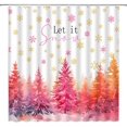 thumbnail image 1 of Christmas Tree Shower Curtain Pink Xmas Pine Tree Forest Golden Snowflake Winter Holiday Rustic Nature Scenery Extra Long Bathroom Home Curtain with Hooks,70" Wx84 H, 1 of 6